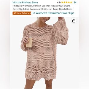 Prinbara Crochet Hollow Out Swim Cover Up - pale pink